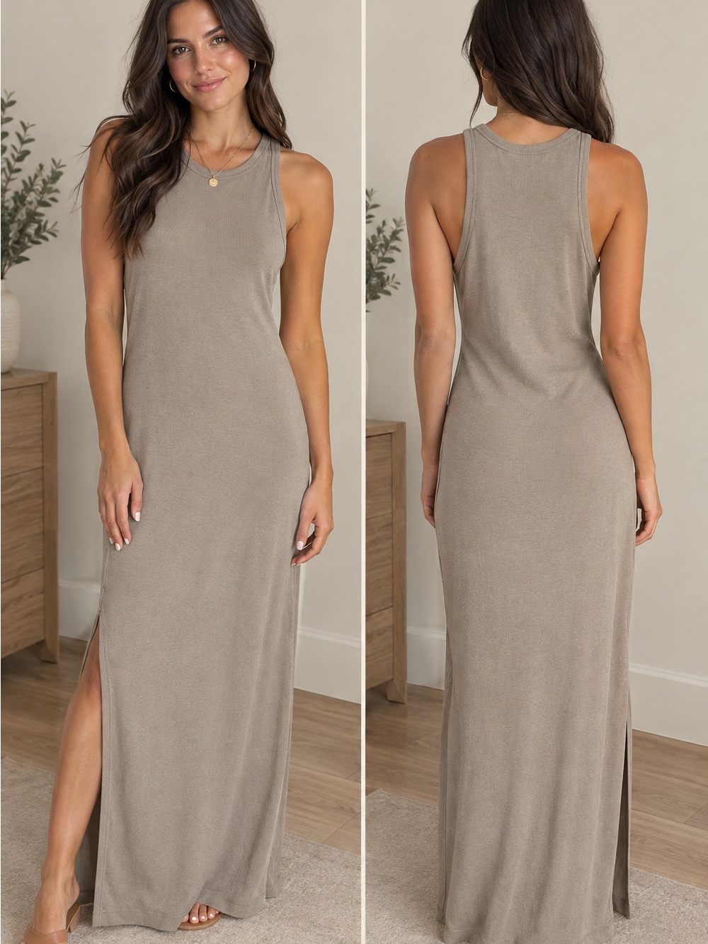 Women’s Sleeveless Taupe Maxi Dress